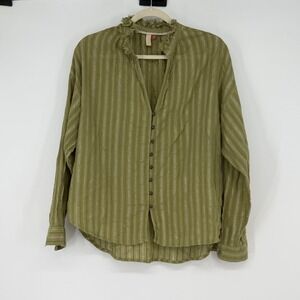 Pilcro Green Striped Metallic Long Sleeve Button Up Shirt Women M Boxy Oversized